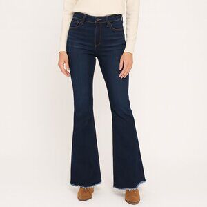 Judy Blue The Natalie High-Rise Flare Raw Hem Stretch Comfy Jeans Dark Blue 30